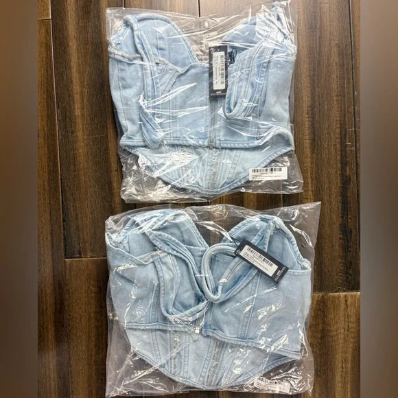 NWT PLT Light Blue Wash Dip Hem Bust Cup Underwire Denim Corset Top y2k - Picture 6 of 10